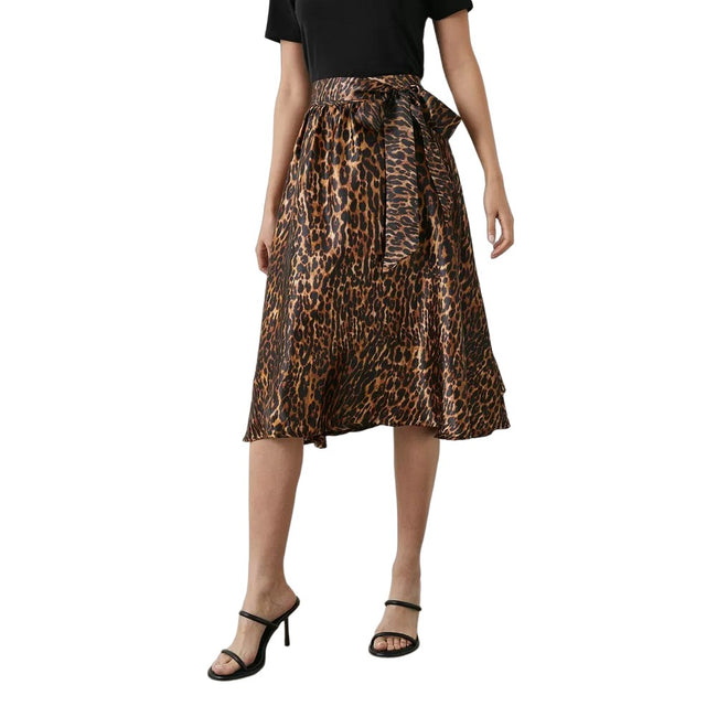 Brown - Front - Principles Womens-Ladies Leopard Print Midi Skirt