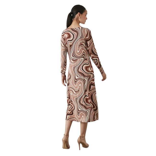 Brown - Back - Principles Womens-Ladies Swirl Midi Dress
