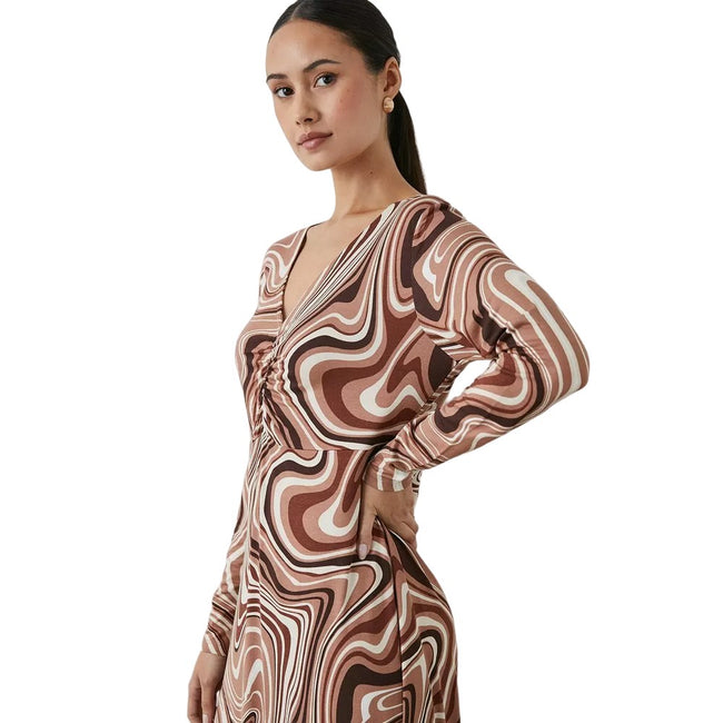 Brown - Side - Principles Womens-Ladies Swirl Midi Dress