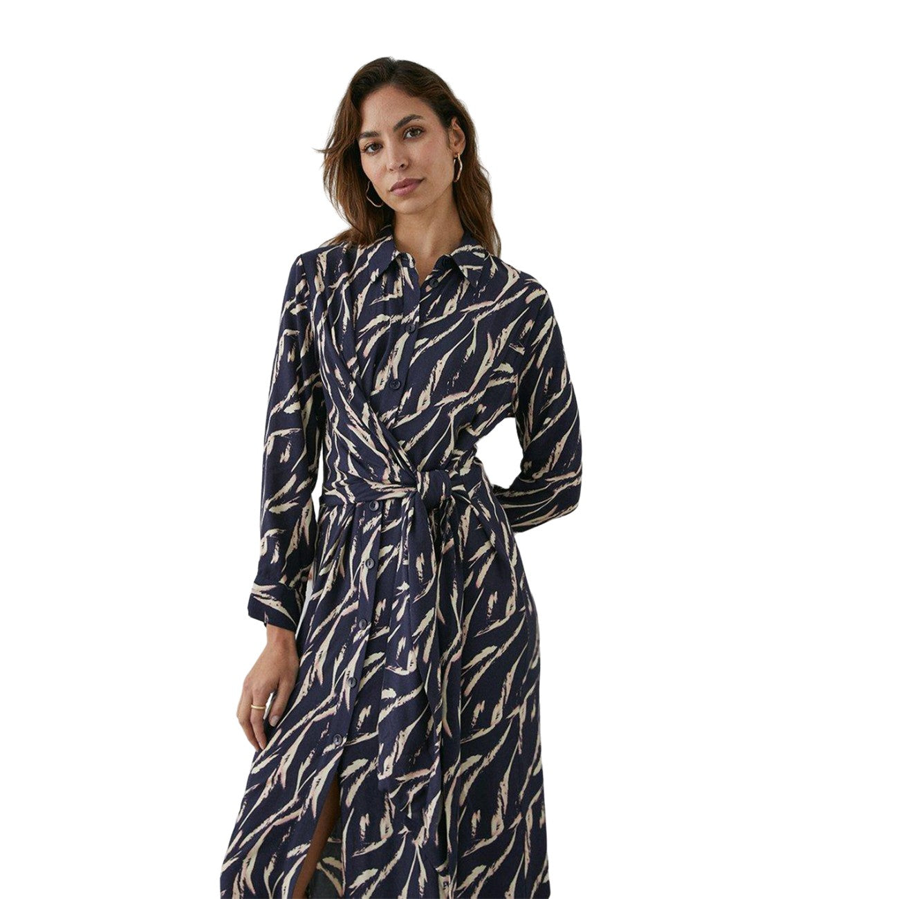 Navy - Side - Principles Womens-Ladies Feather Front Tie Midi Shirt Dress