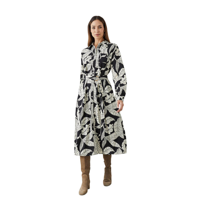 Black - Front - Principles Womens-Ladies Leaf Belt Shirt Dress