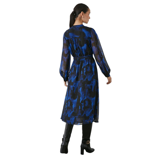 Blue - Back - Principles Womens-Ladies Acid Wash Button-Down Midi Dress