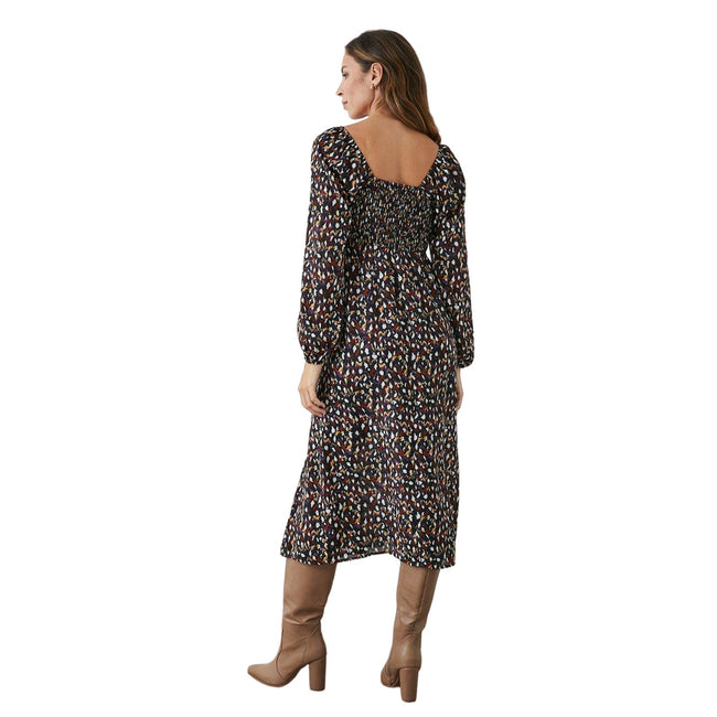 Black - Back - Principles Womens-Ladies Abstract Shirred Long-Sleeved Midi Dress