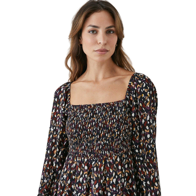 Black - Lifestyle - Principles Womens-Ladies Abstract Shirred Long-Sleeved Midi Dress