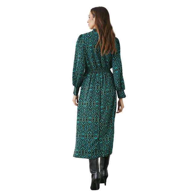 Teal-Black - Back - Principles Womens-Ladies Damask Shirred Waist Midi Dress