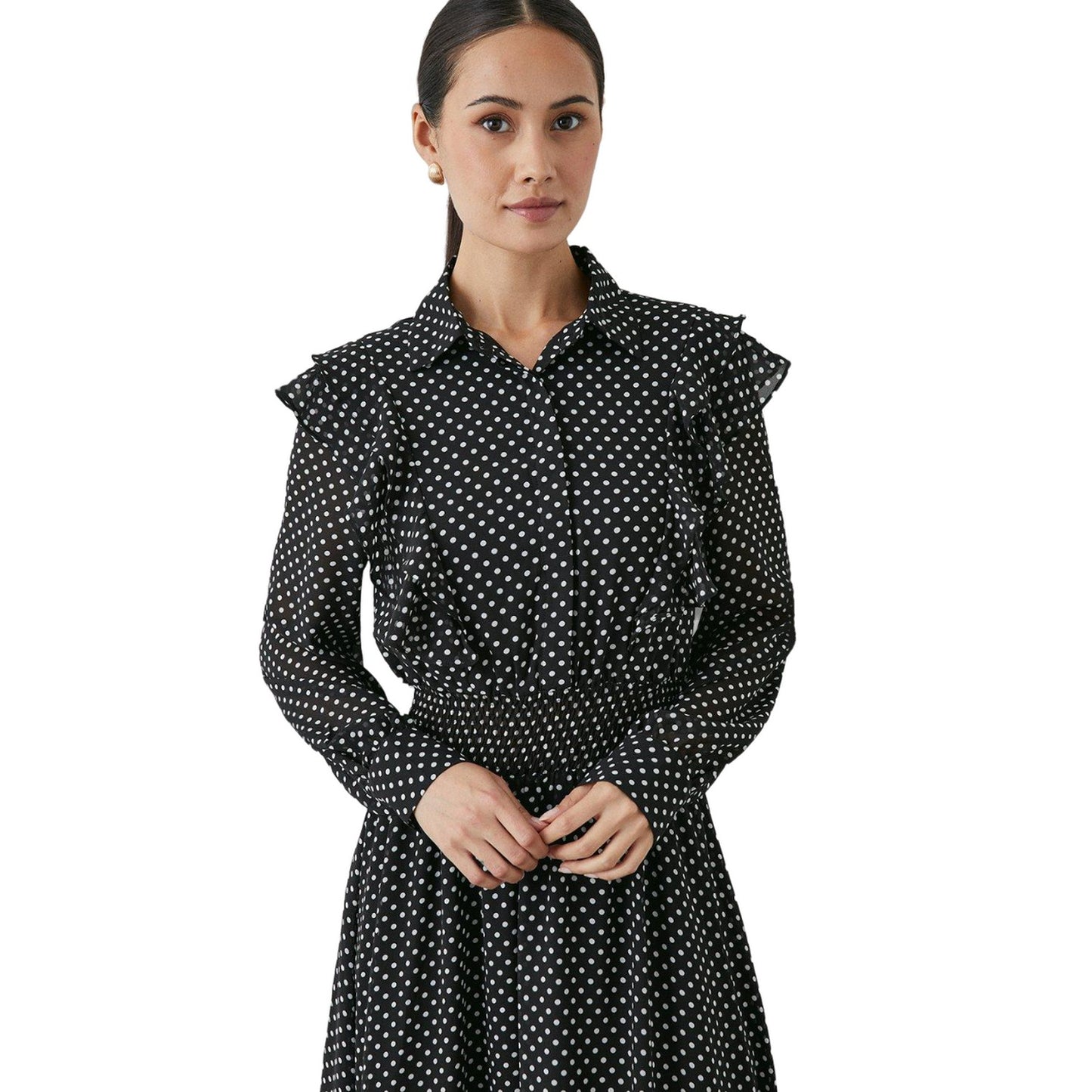 Black - Lifestyle - Principles Womens-Ladies Spotted Button Front Shirt Dress