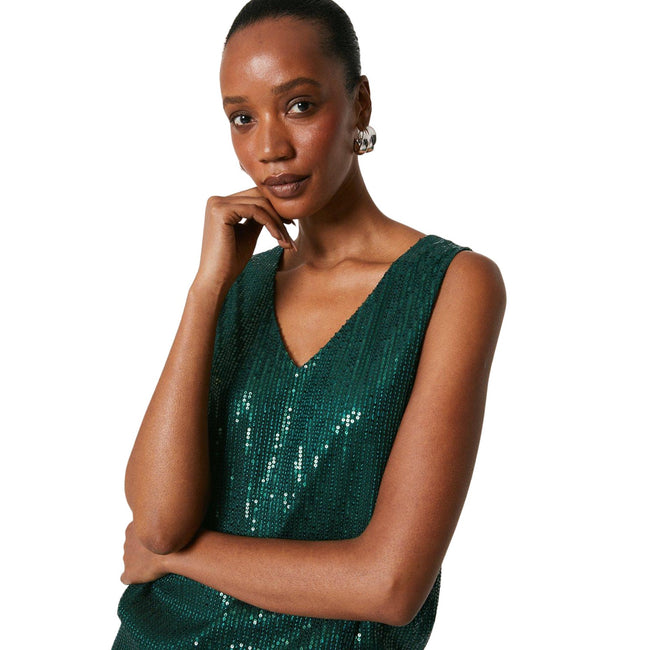 Green - Side - Principles Womens-Ladies Sequin V Neck Camisole