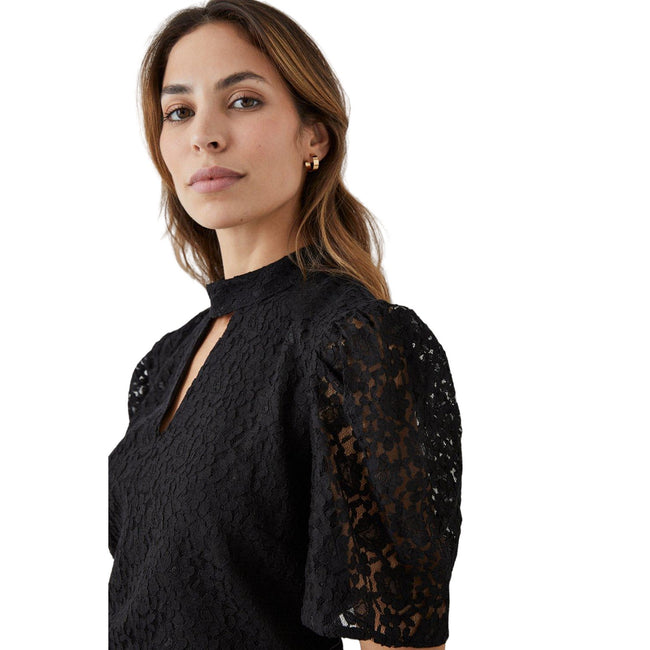 Black - Side - Principles Womens-Ladies Lace Keyhole Top