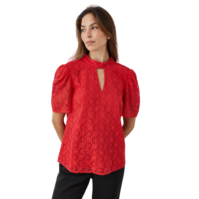Red - Front - Principles Womens-Ladies Lace Keyhole Top