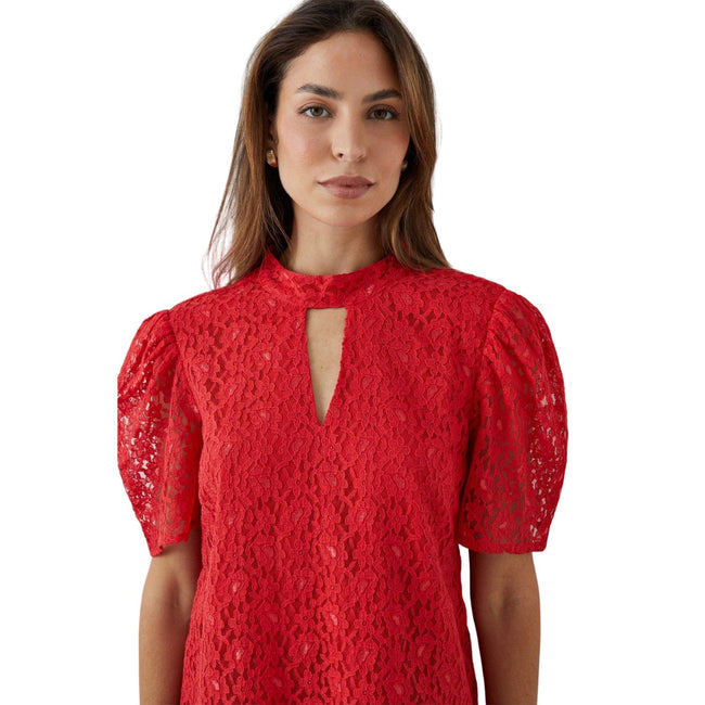 Red - Side - Principles Womens-Ladies Lace Keyhole Top