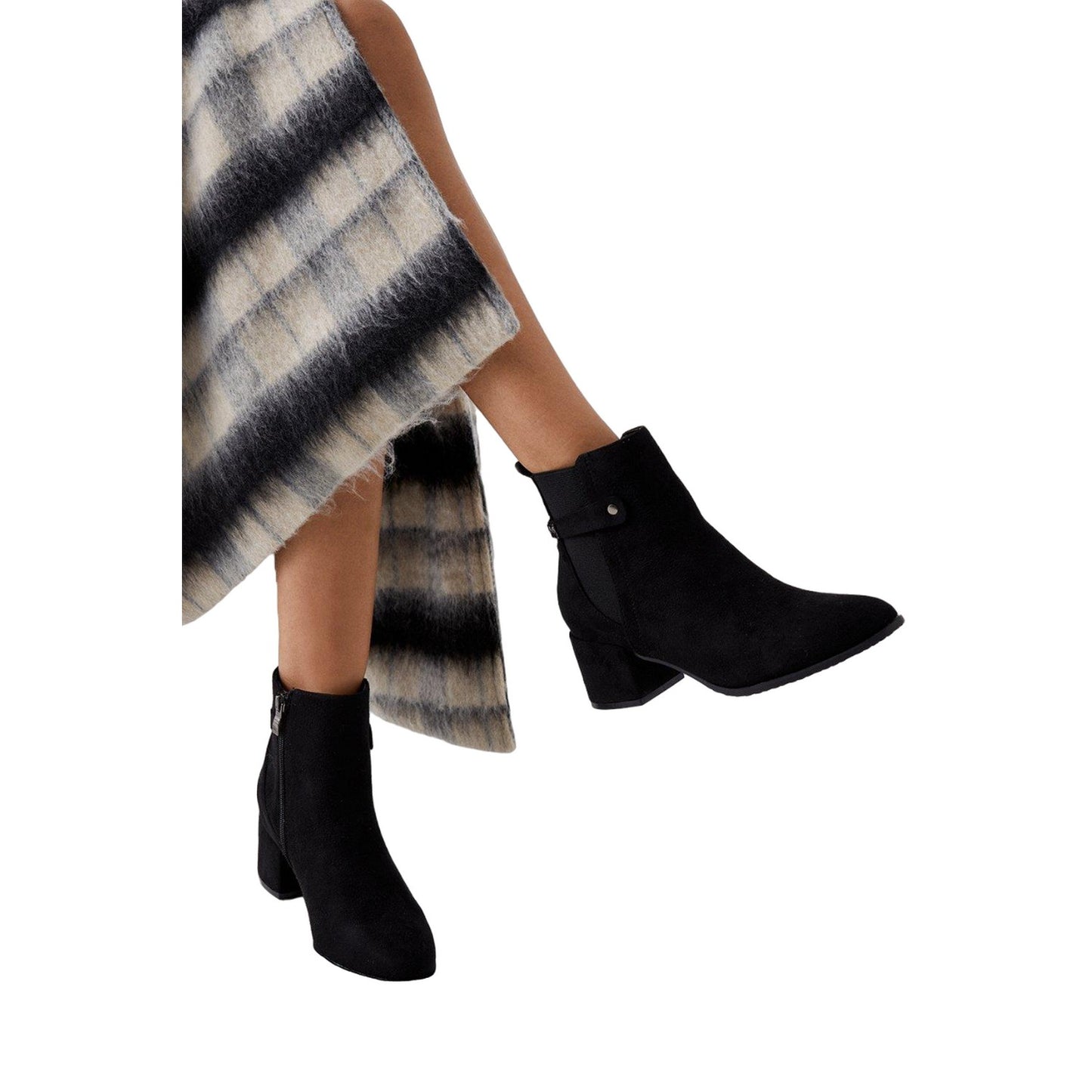 Natural Black - Side - Principles Womens-Ladies Ohio Medium Block Heel Ankle Boots