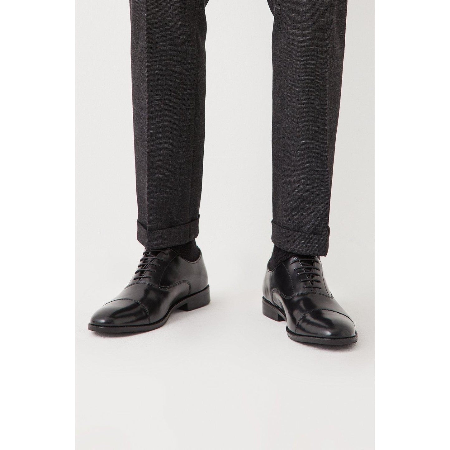 Black - Front - Debenhams Mens Northmoor Leather Hi Shine Oxfords