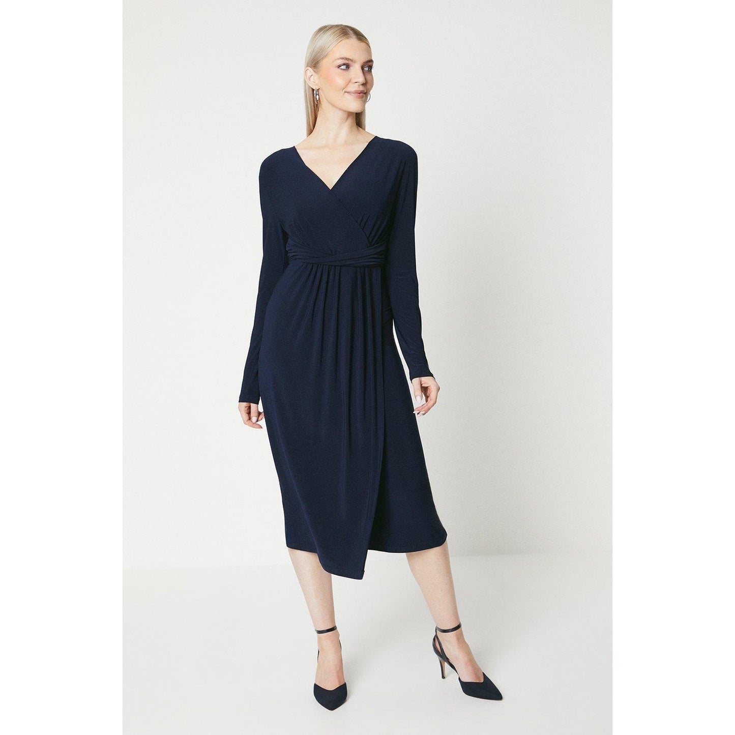 Navy - Front - Principles Womens-Ladies Jersey Twist Waist Midi Dress