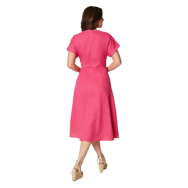 Pink - Back - Principles Womens-Ladies Linen Blend Pleated Midi Dress