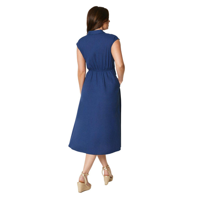 Blue - Back - Principles Womens-Ladies Belted Linen Blend Midi Dress