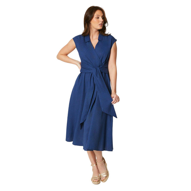 Blue - Front - Principles Womens-Ladies Belted Linen Blend Midi Dress