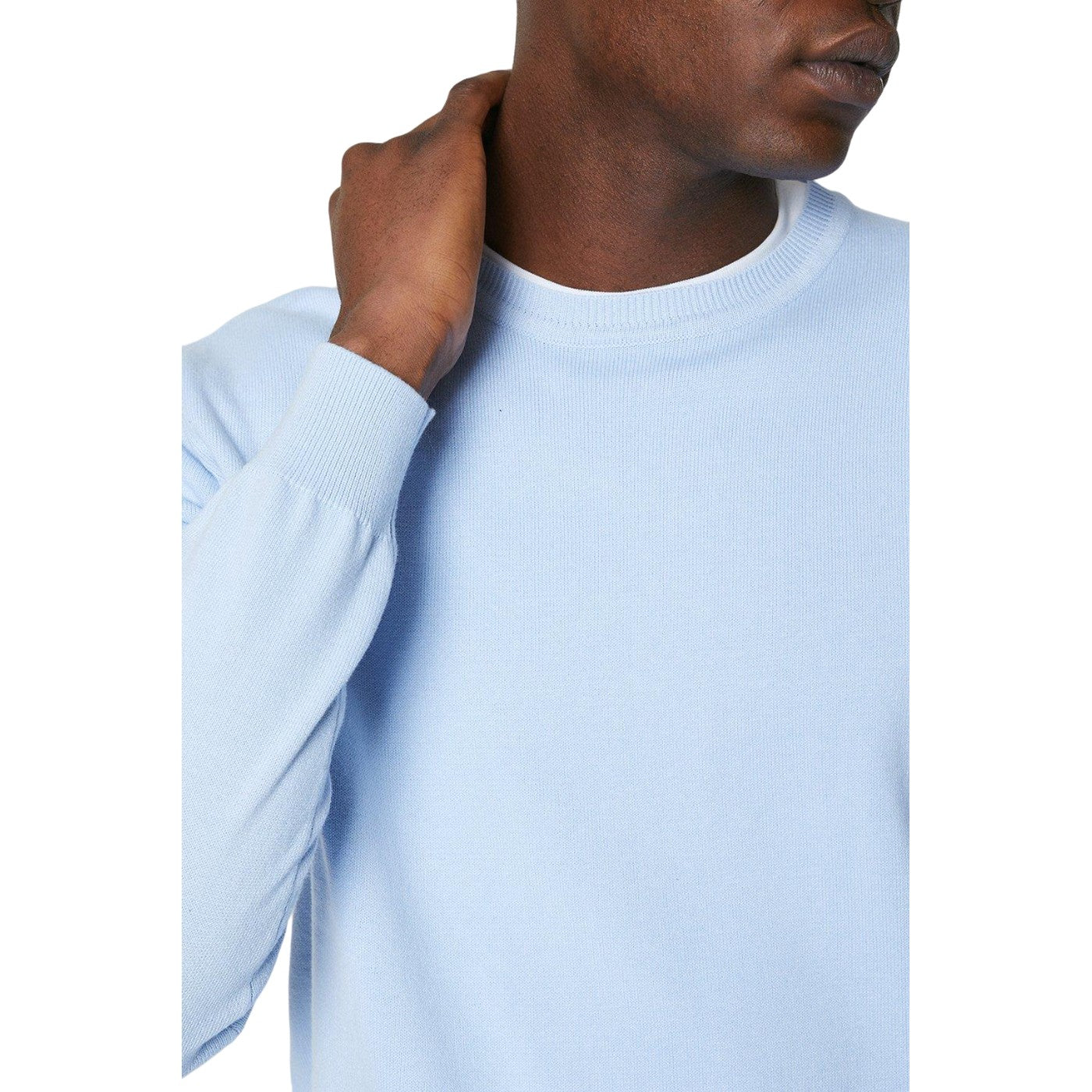 Light Blue - Side - Maine Mens Lightweight Crew Neck Jumper