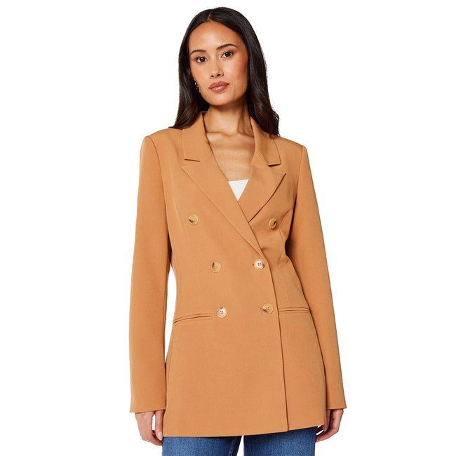 Camel - Front - Principles Womens-Ladies Double-Breasted Longline Blazer