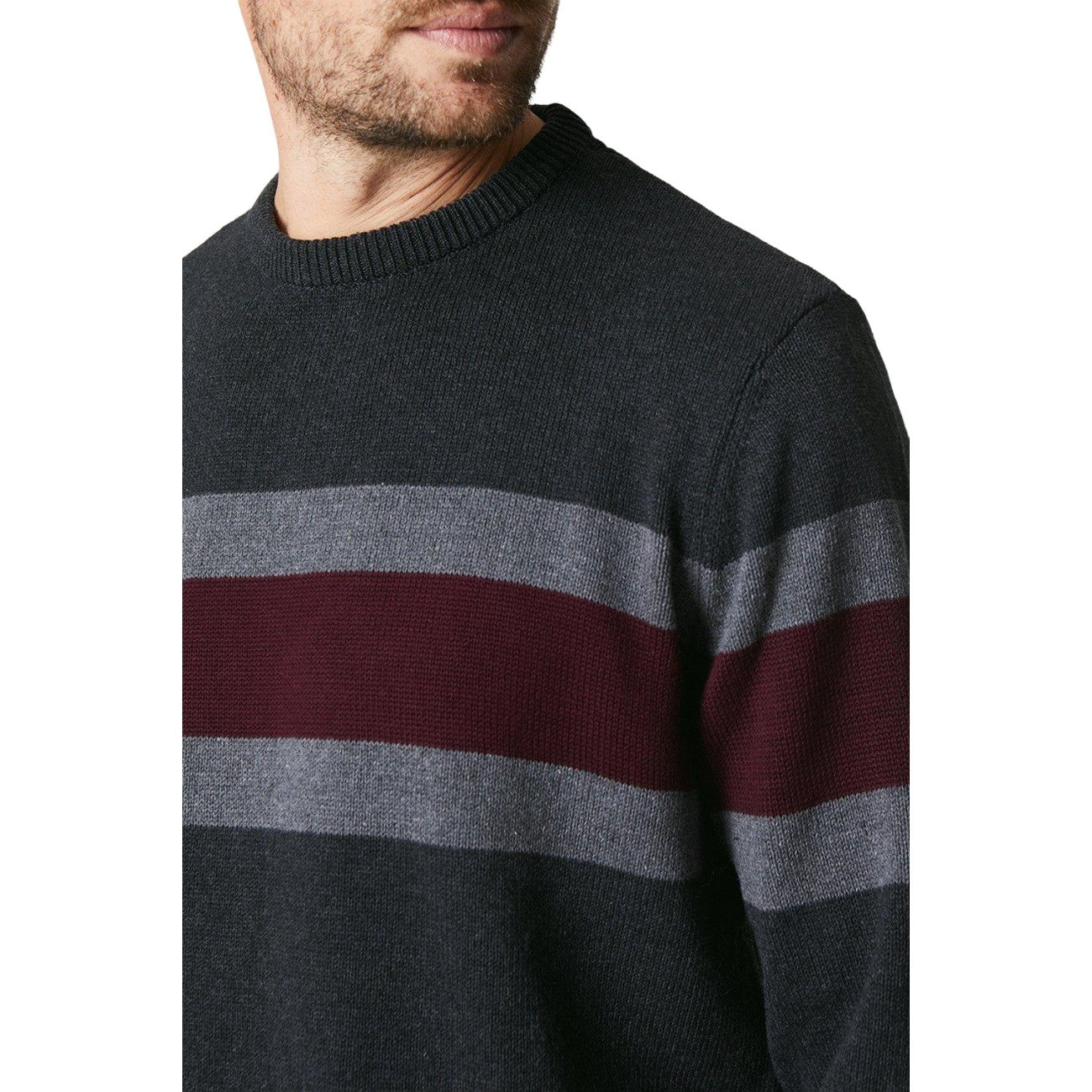 Dark Grey - Side - Maine Mens Premium Chest Stripe Jumper