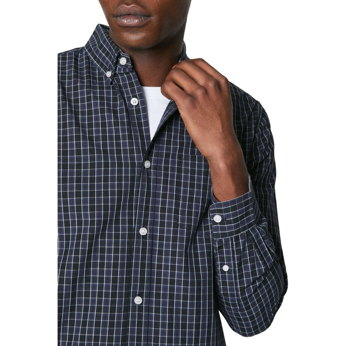 Dark Blue - Side - Maine Mens Grid Checked Long-Sleeved Shirt