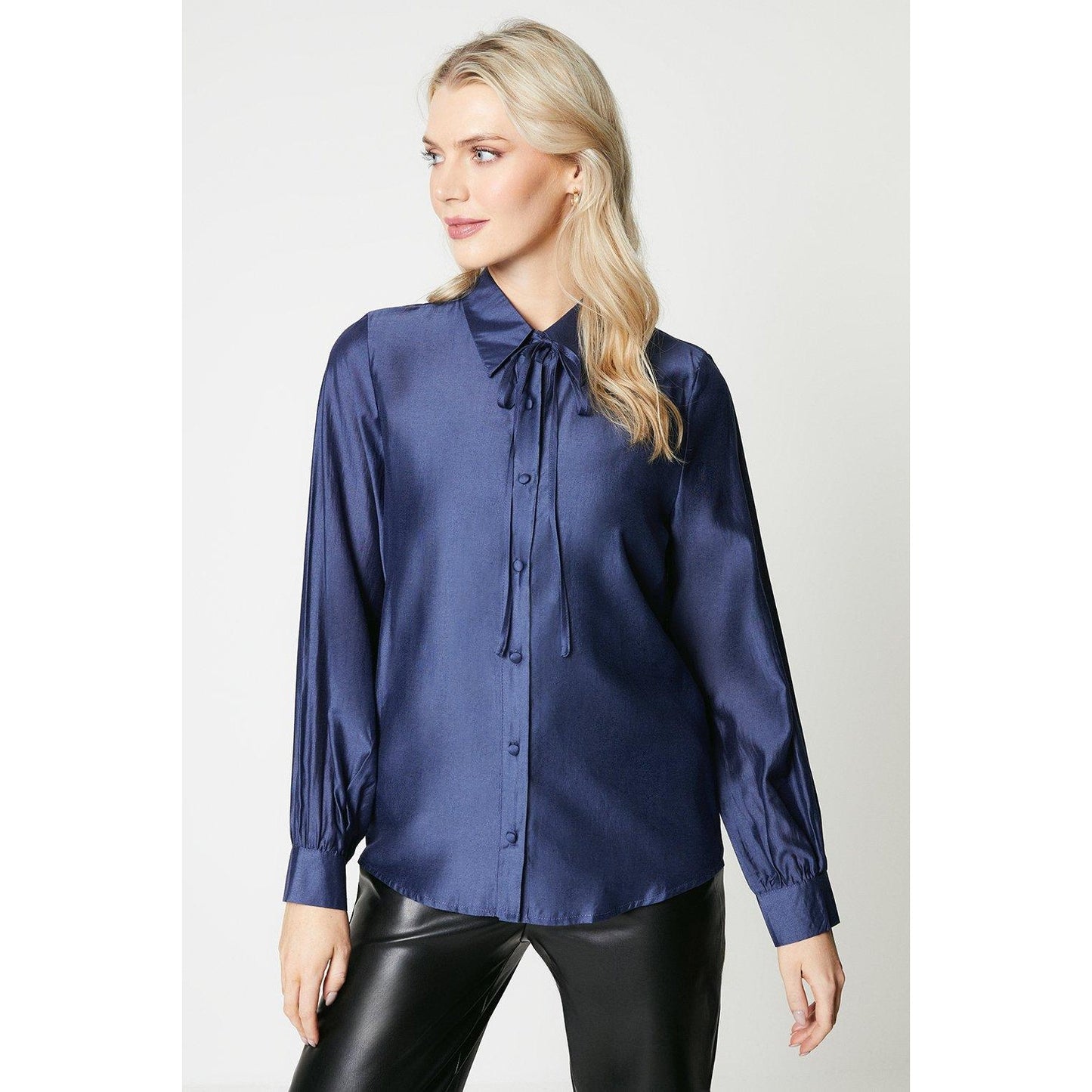Steel - Front - Principles Womens-Ladies Collared Tie Neck Shirt