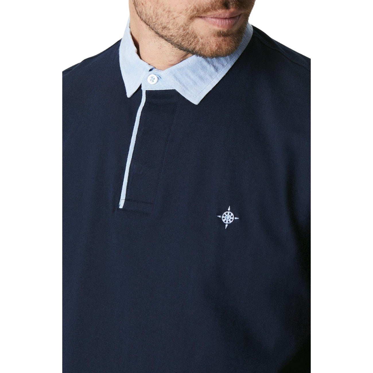 Navy - Side - Maine Mens Chambray Collared Polo Shirt