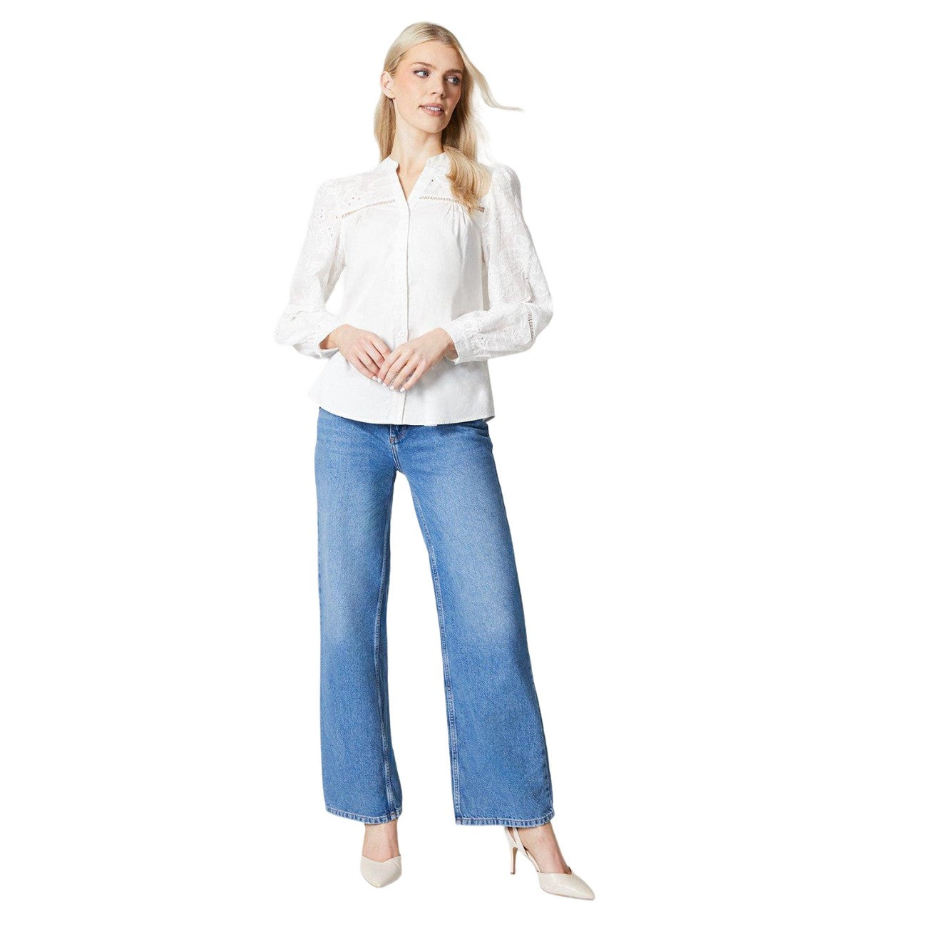 Ivory - Side - Principles Womens-Ladies Embroidered Blouse