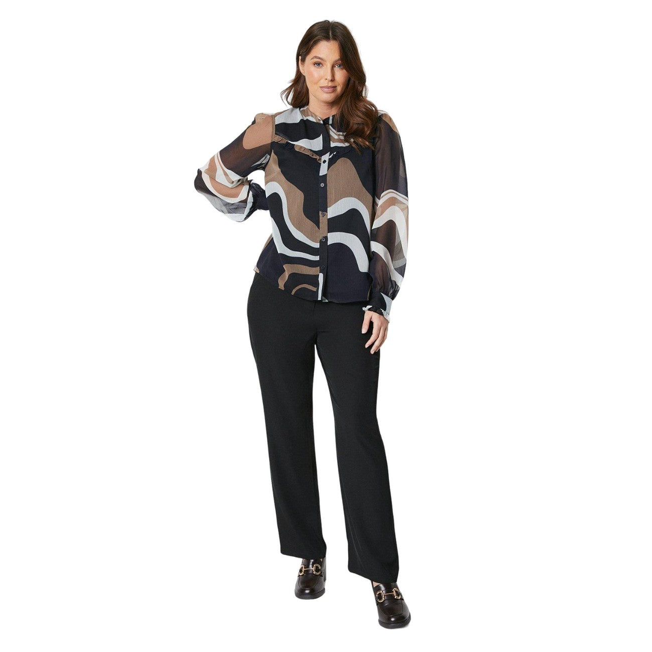 Navy - Side - Principles Womens-Ladies Marble Button Through Blouse