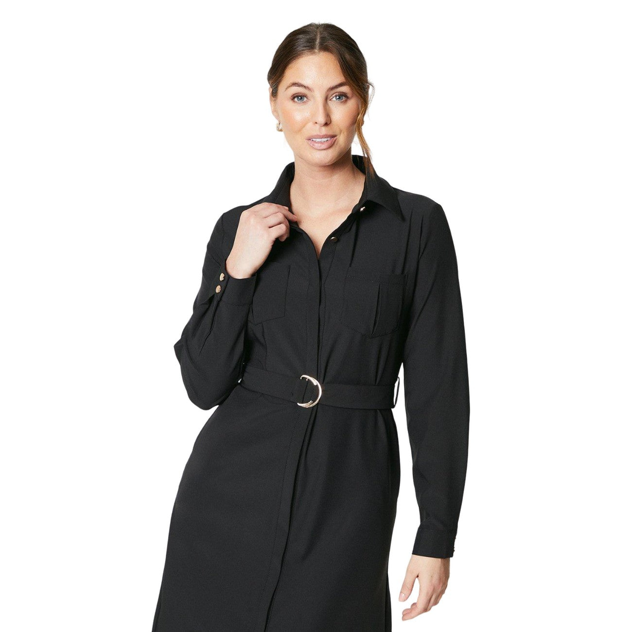 Black - Side - Principles Womens-Ladies Belted Midi Shirt Dress