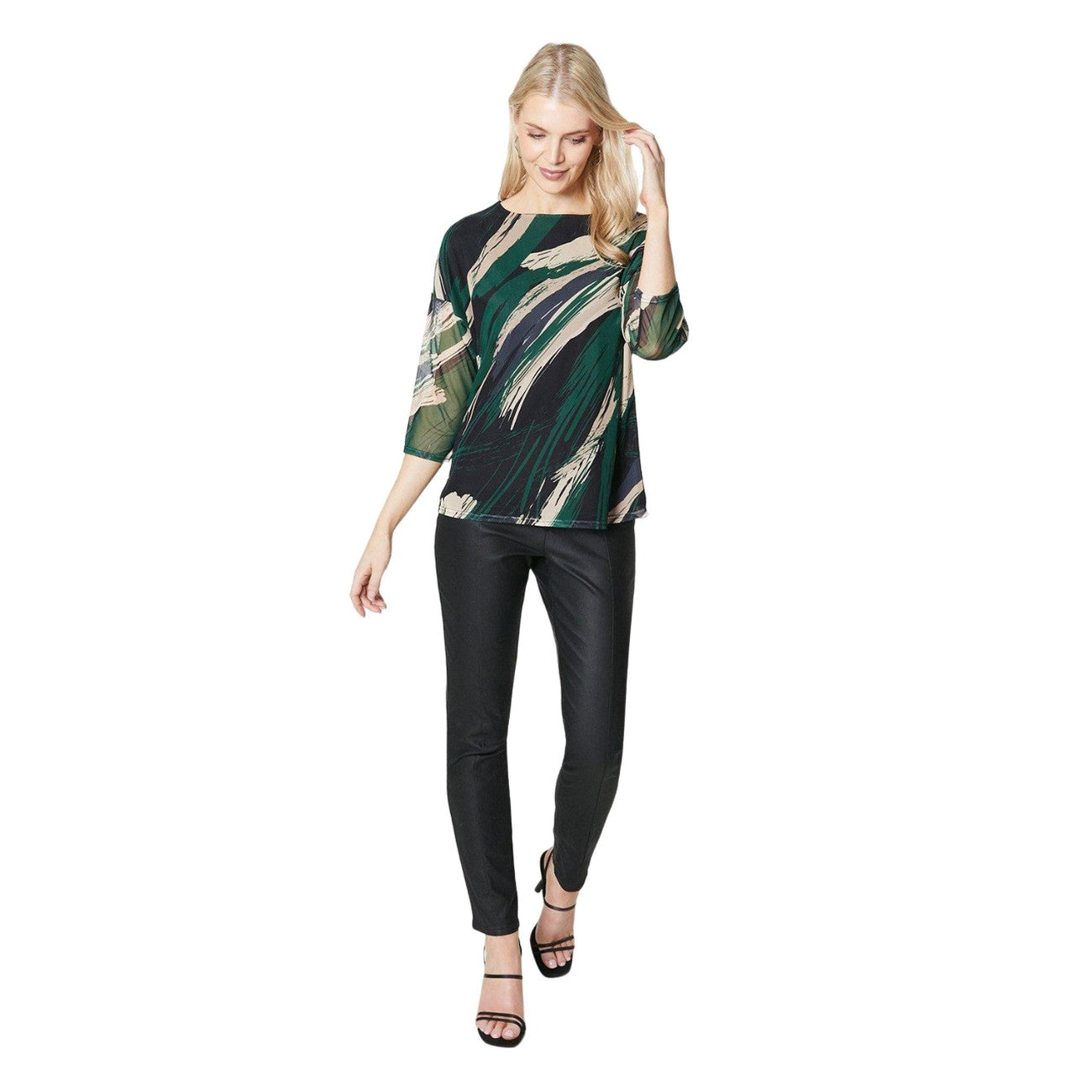 Green - Side - Principles Womens-Ladies Abstract Mesh Over Layer Top