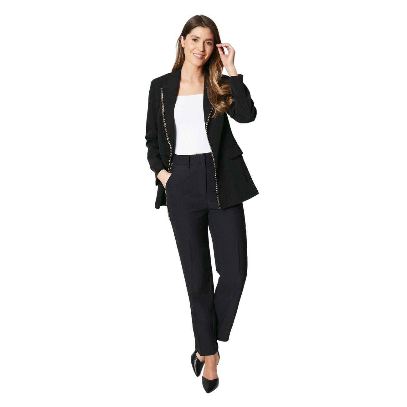 Black - Side - Principles Womens-Ladies Chain Detail Edge To Edge Blazer