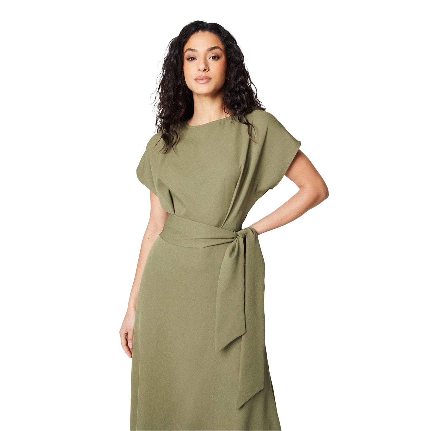 Olive - Side - Principles Womens-Ladies Waist Tie Midi Dress