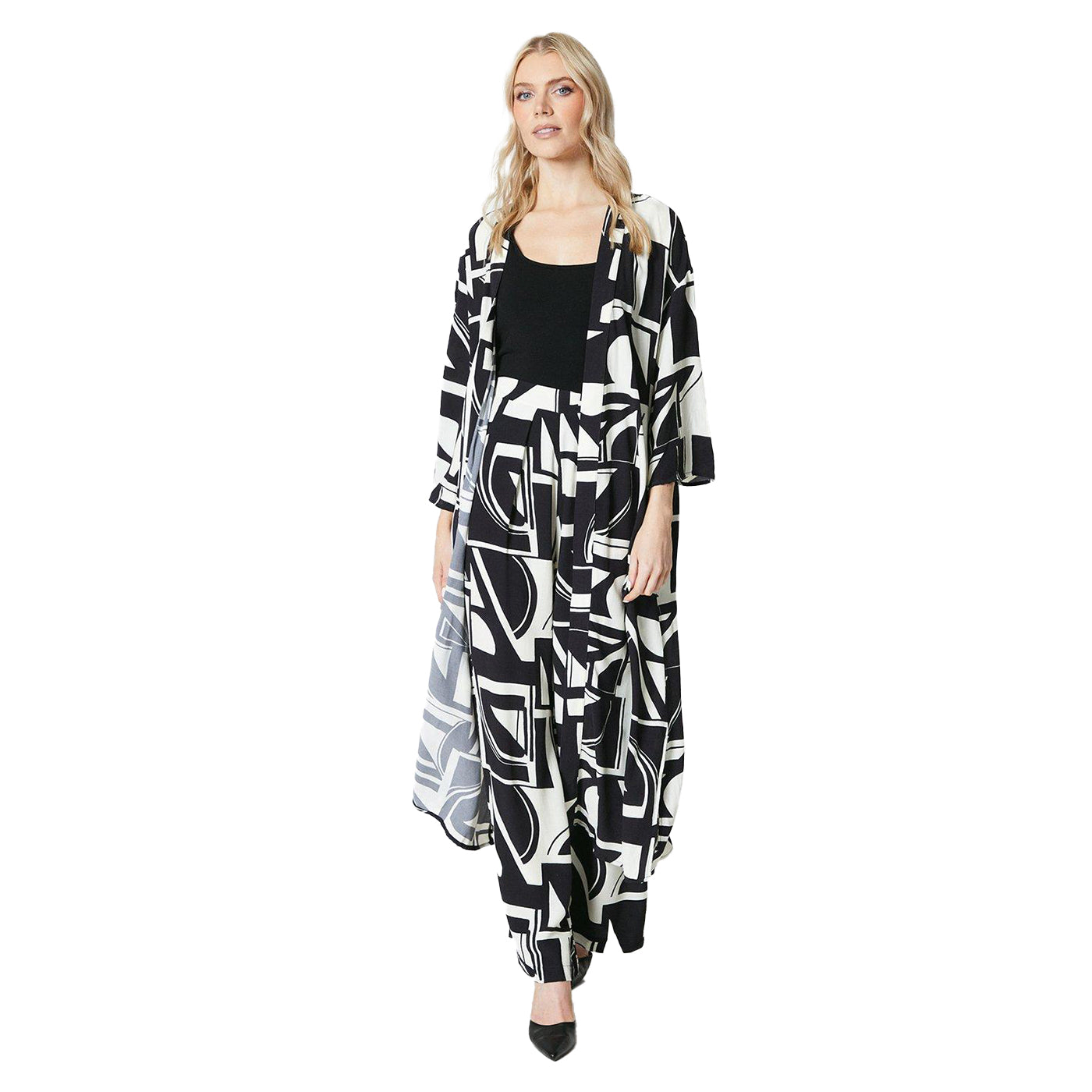 White-Black - Lifestyle - Principles Womens-Ladies Geometric Wide Leg Trousers