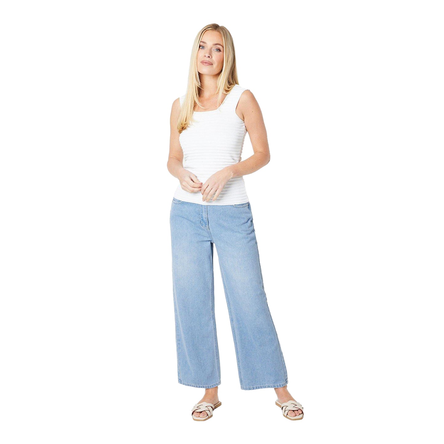 Ivory - Side - Principles Womens-Ladies Ribbed Square Neck Petite Top