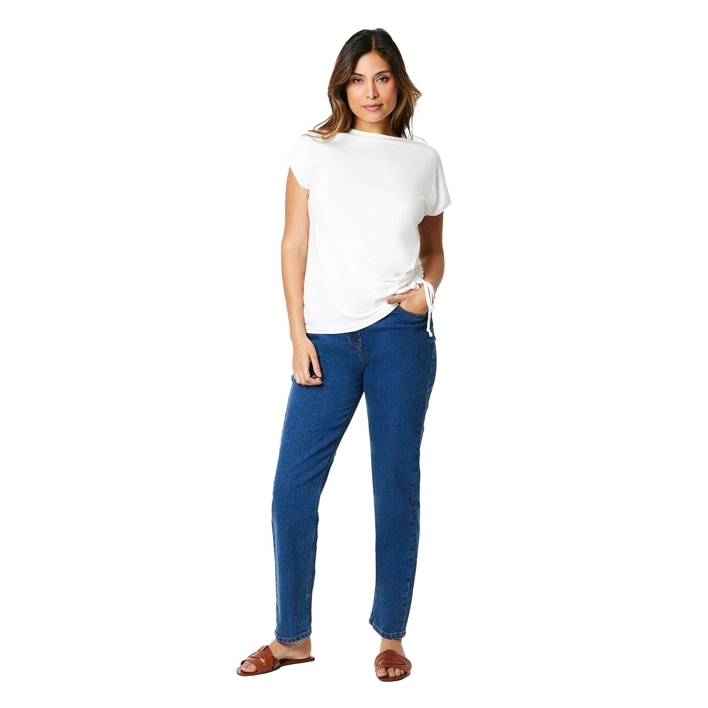 Ivory - Side - Principles Womens-Ladies Ruched Side T-Shirt