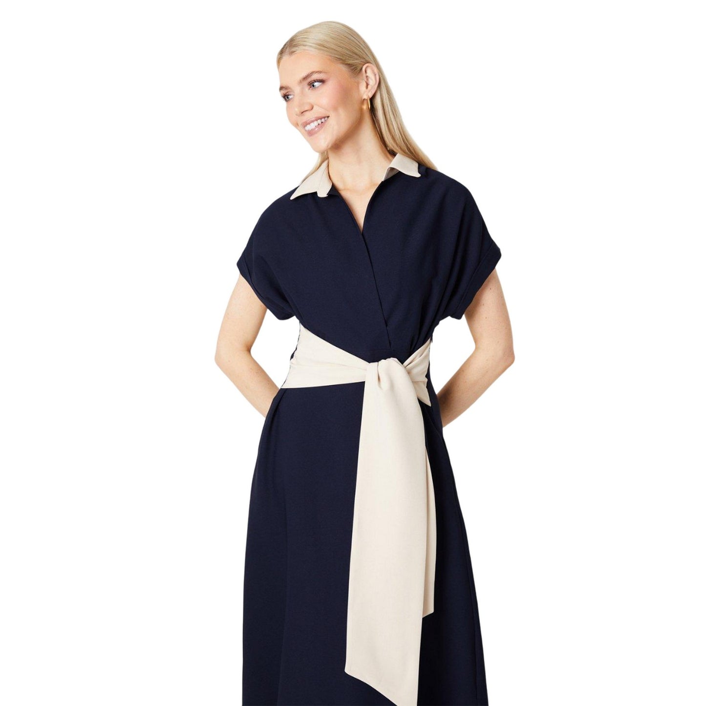 Navy - Side - Principles Womens-Ladies Waist Tie Midi Dress