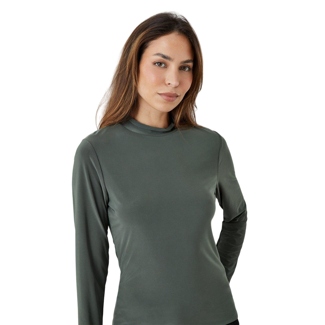Khaki Green - Side - Principles Womens-Ladies Soft Touch Turtle Neck Top