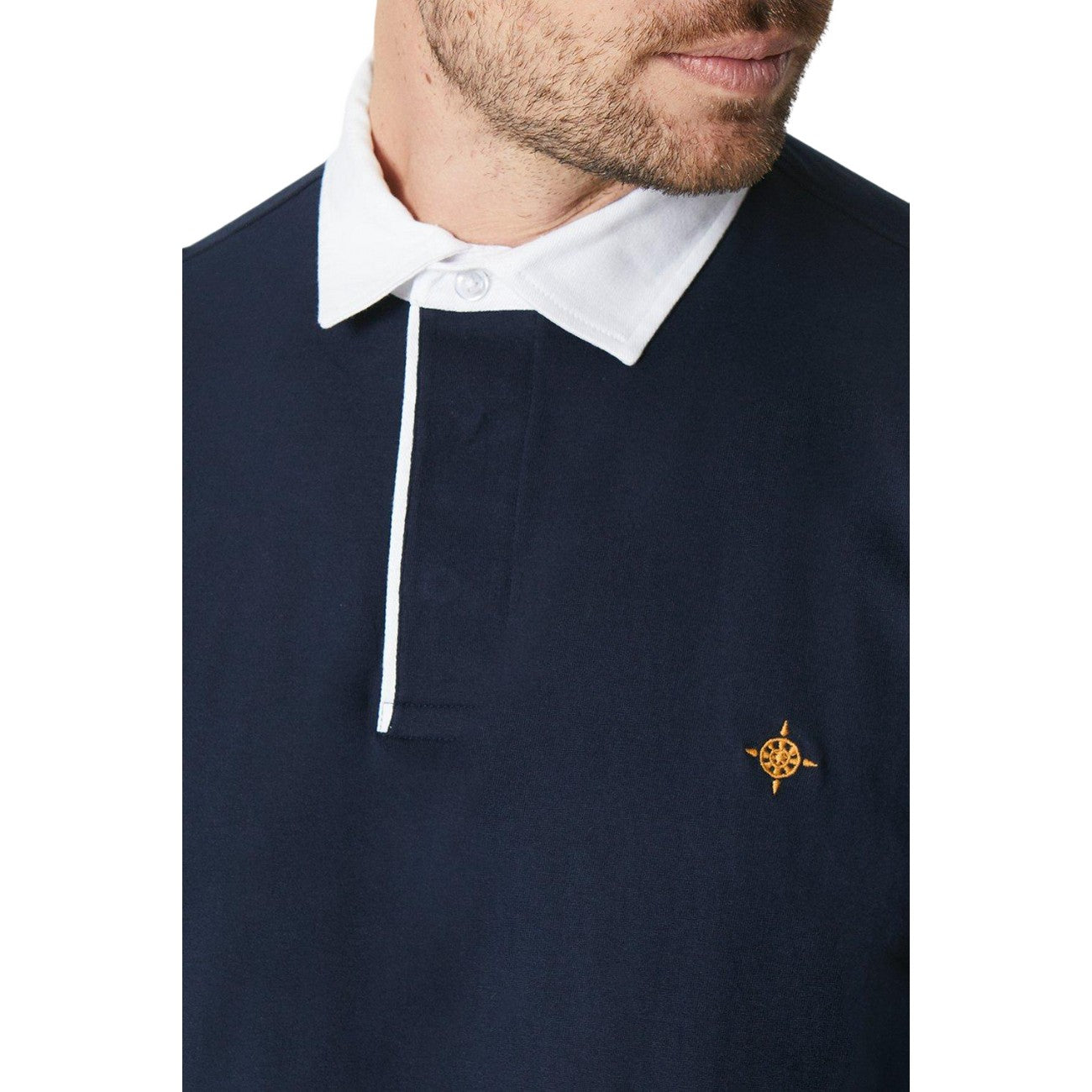 Navy - Side - Maine Mens Embroidered Long-Sleeved Rugby Shirt