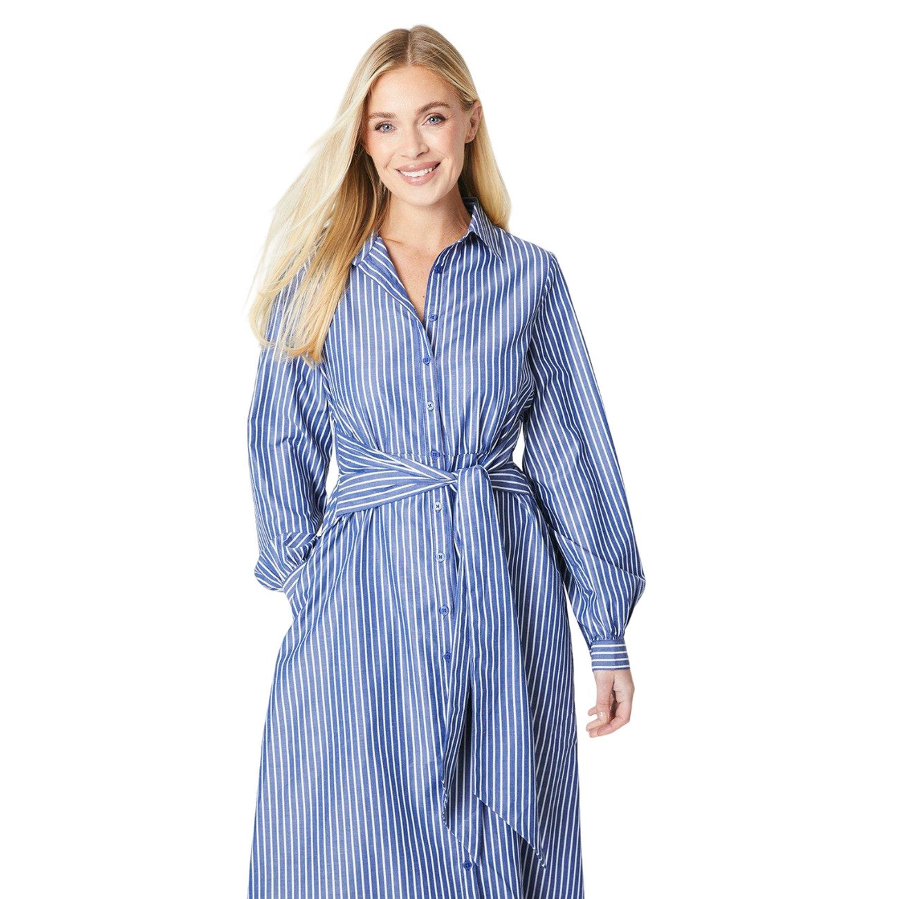 Navy - Side - Principles Womens-Ladies Waist Tie Petite Shirt Dress