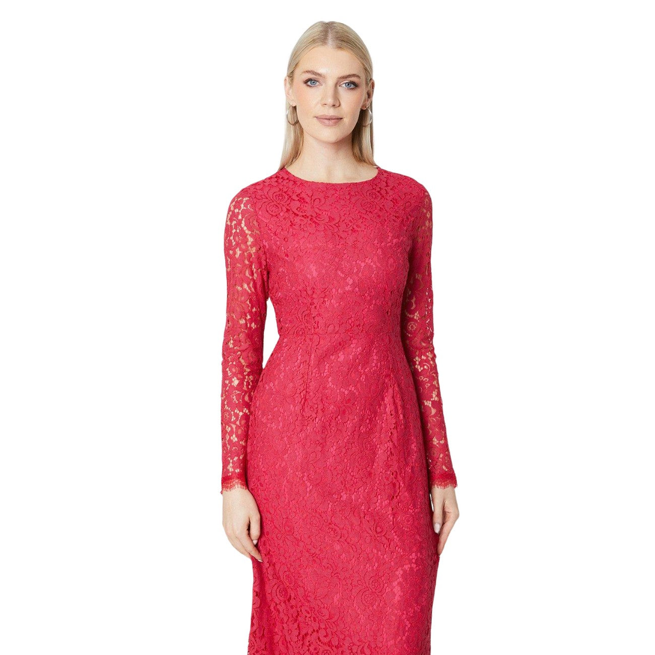 Raspberry - Side - Principles Womens-Ladies Lace Long-Sleeved Pencil Dress