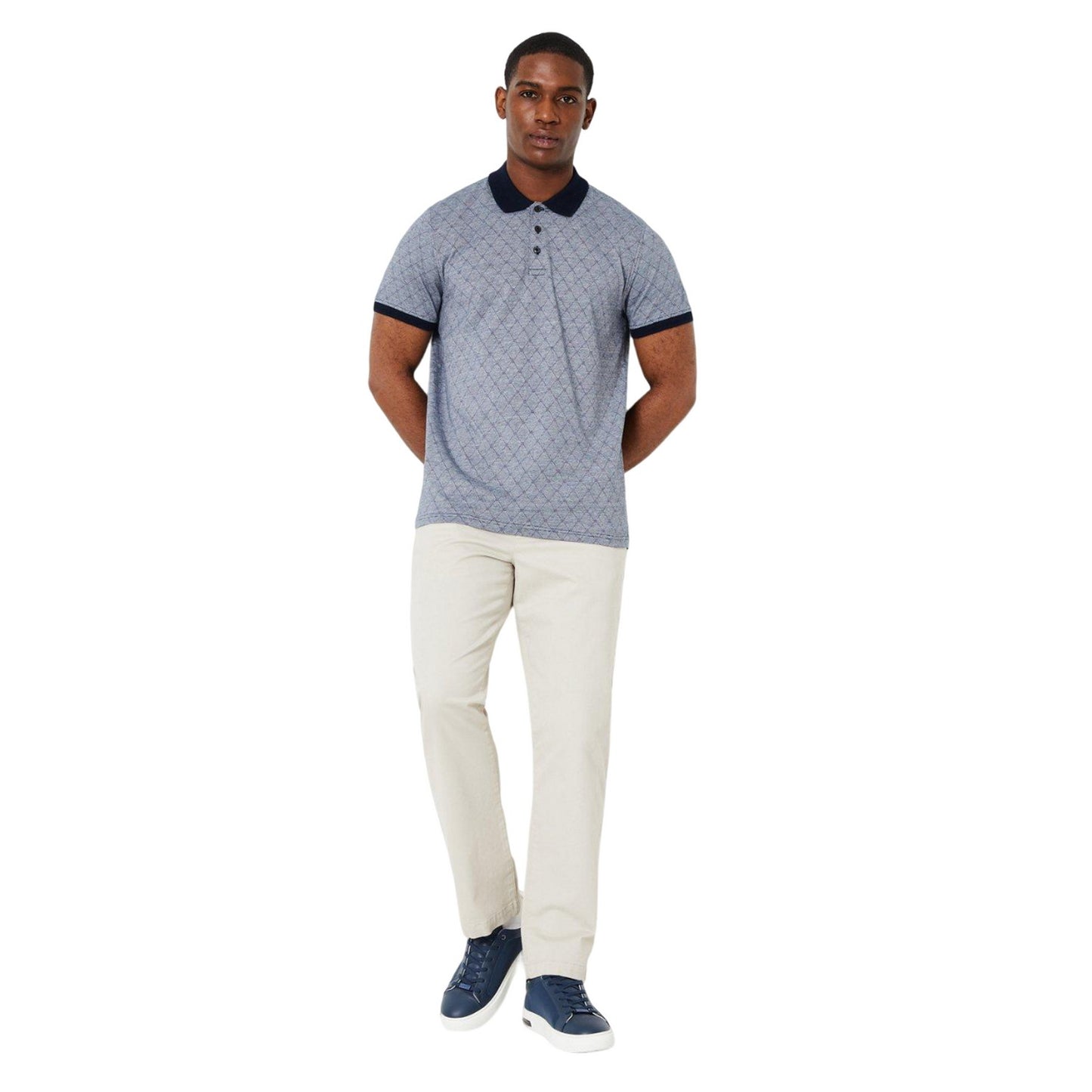 Grey - Side - Maine Mens Diamond Jacquard Polo Shirt