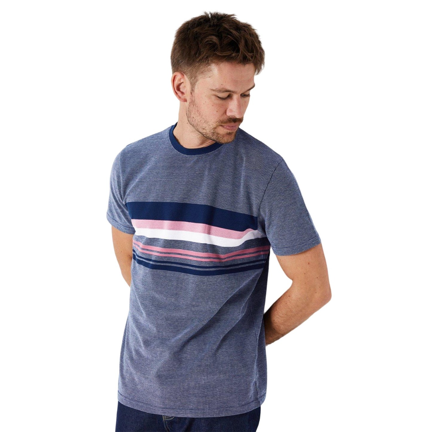 Dark Blue - Side - Maine Mens Valencia Stripe T-Shirt