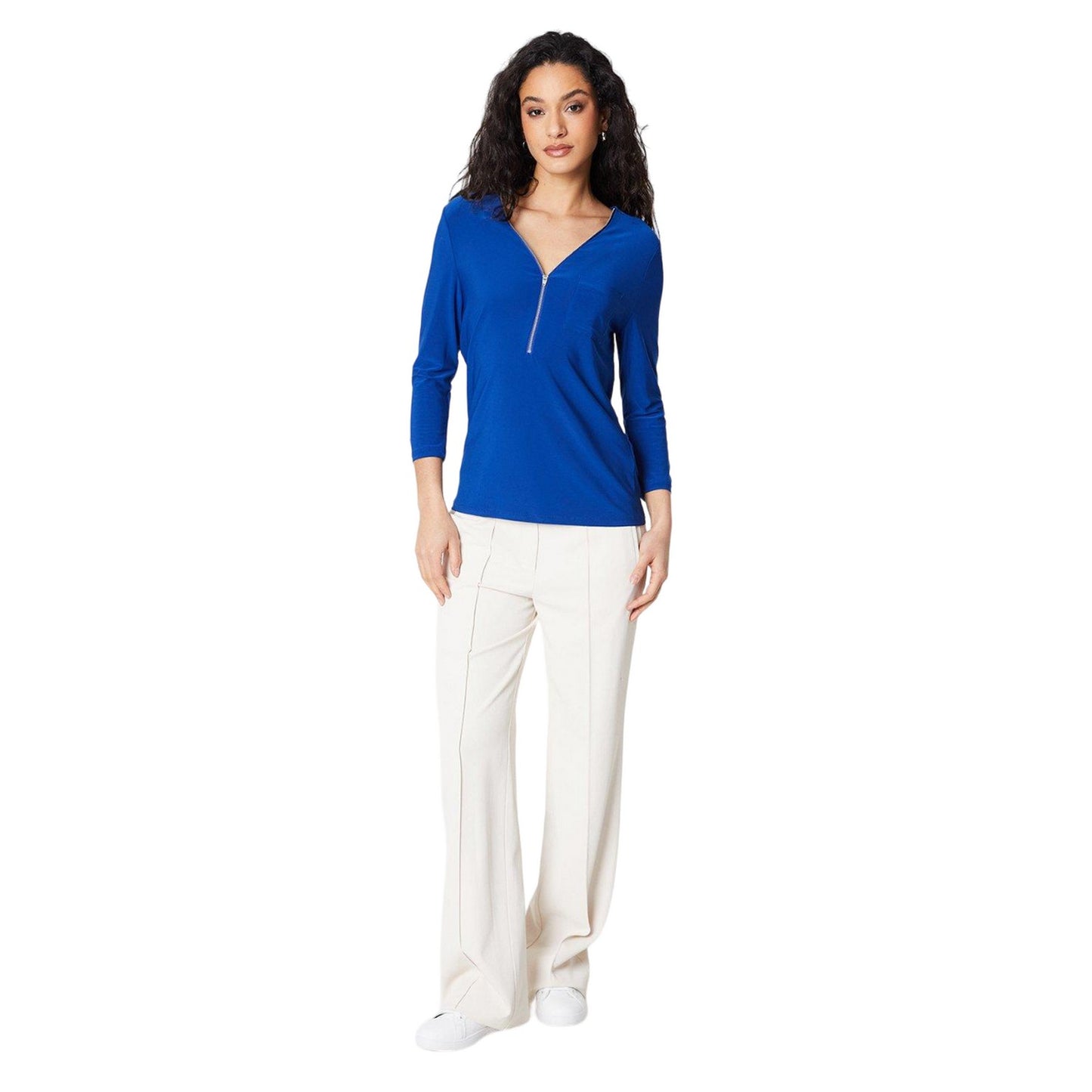 Cobalt - Side - Principles Womens-Ladies Jersey Zip Front Top