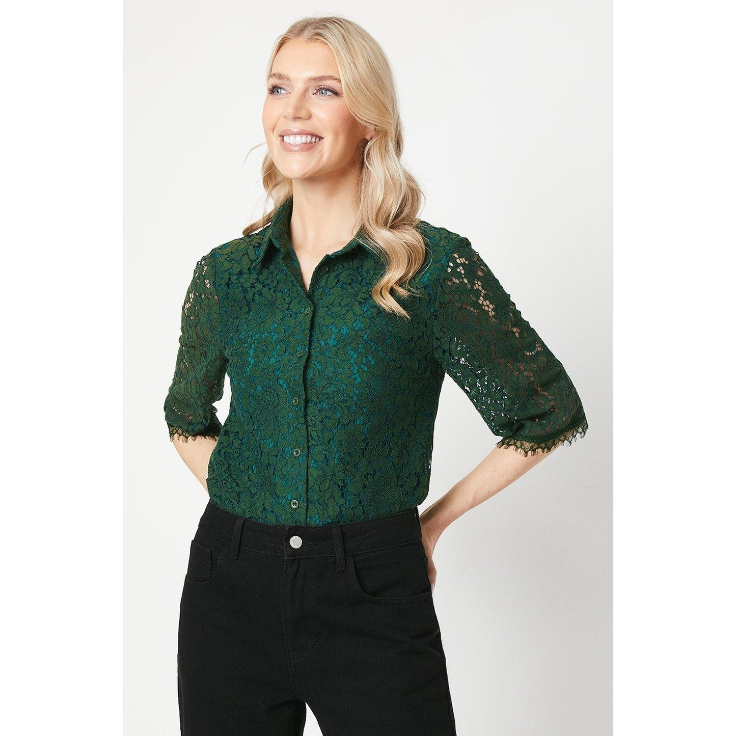 Green - Front - Principles Womens-Ladies Lace Collared Shirt