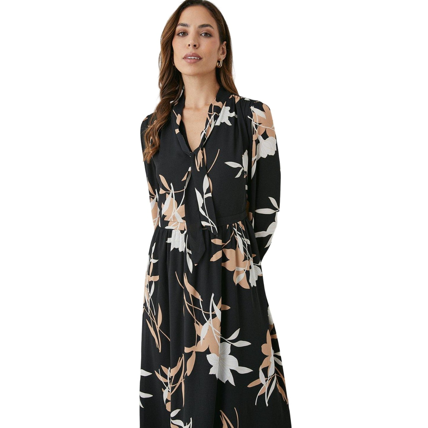 Black - Side - Principles Womens-Ladies Floral Satin Tie Neck Midi Dress