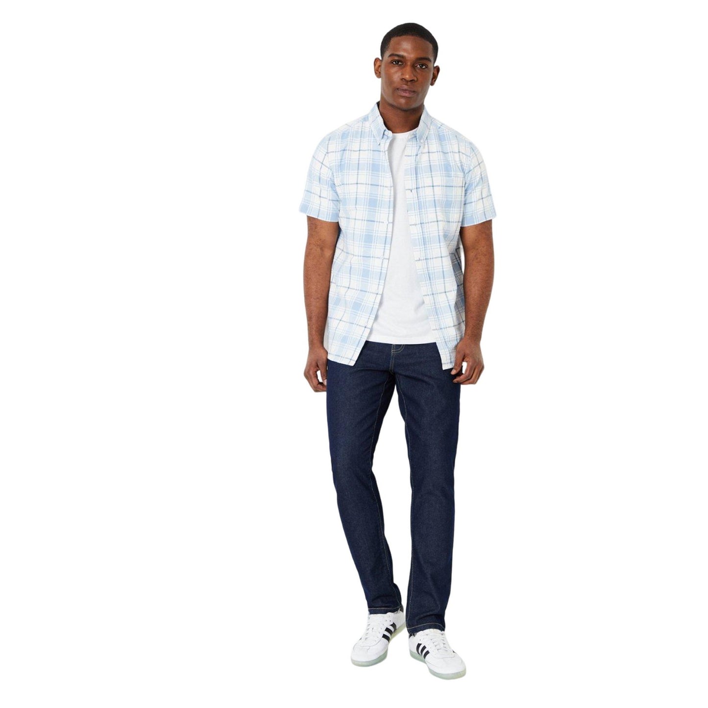Pale Blue - Side - Maine Mens Checked Short-Sleeved Shirt