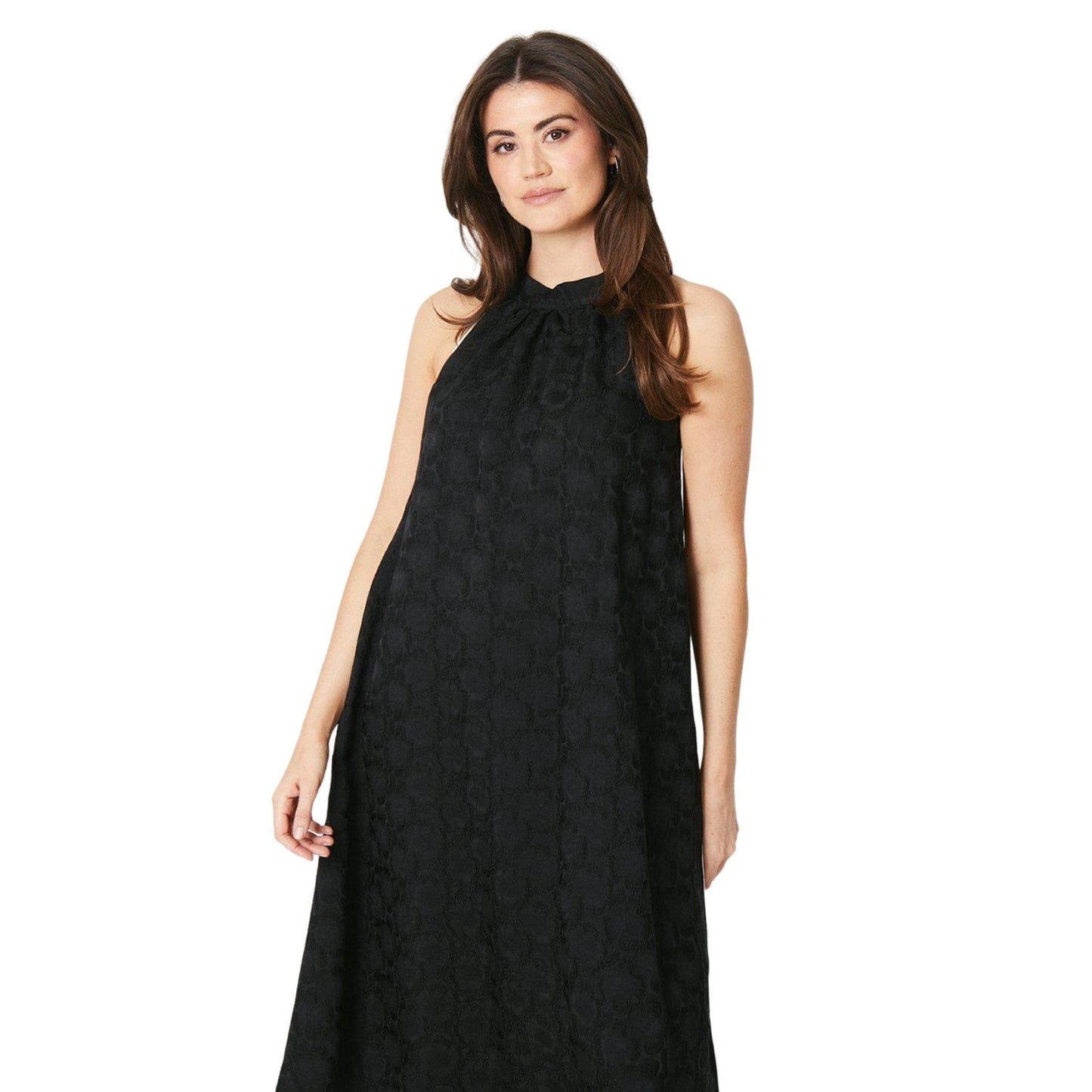 Black - Side - Principles Womens-Ladies Jacquard Halter Neck Midi Dress