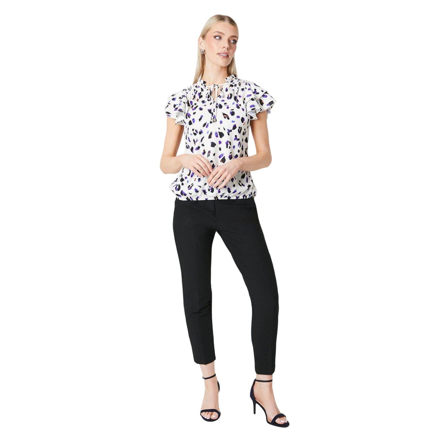 Ivory - Side - Principles Womens-Ladies Animal Print Bubble Hem Flute Top