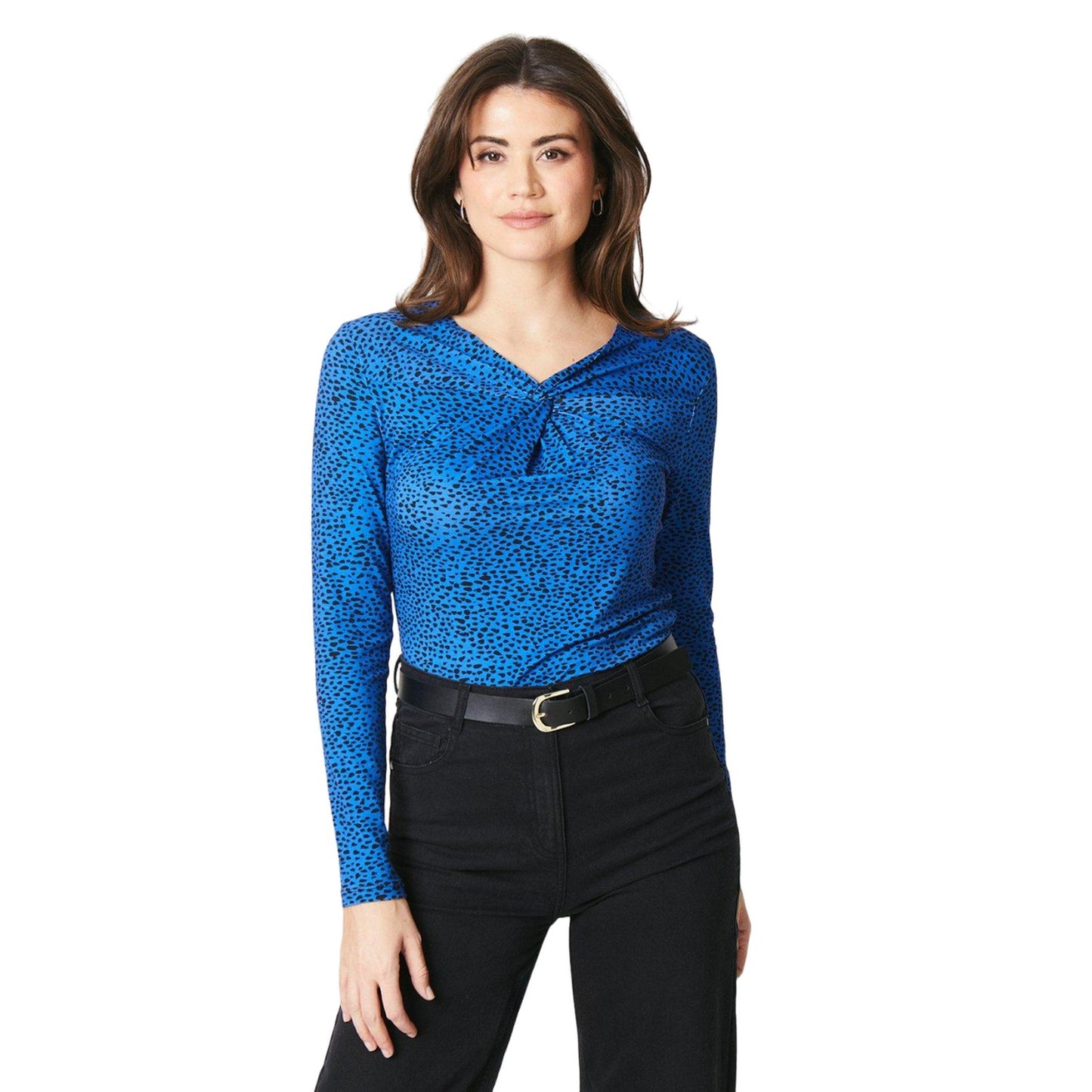 Cobalt - Side - Principles Womens-Ladies Cheetah Print Jersey Twisted Top