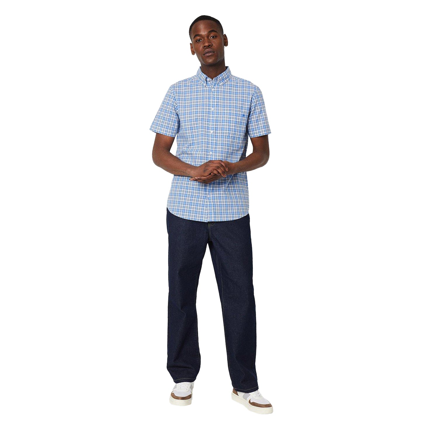Pale Blue - Side - Maine Mens Highlight Check Plaid Short-Sleeved Shirt